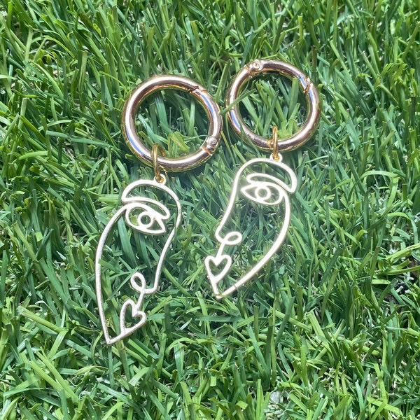 Picasso Face Boot Charms, Gold Pendant, Keychain Charm, Stocking Filler, Secret Santa Gift