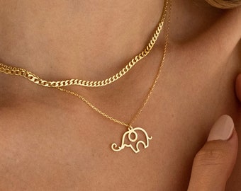 Dainty Elephant Necklace, 925 Silver Elephant Pendant | Gold Animal Necklace for Woman, Elephant Gifts for Women | 14K Gold Elephant Jewelry