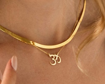 14K Solid Gold Om Necklace, Spiritual Necklace | Meditation Necklace, Yoga Jewelry | Protection Necklace, Good Luck Necklace, Gold Om Charm