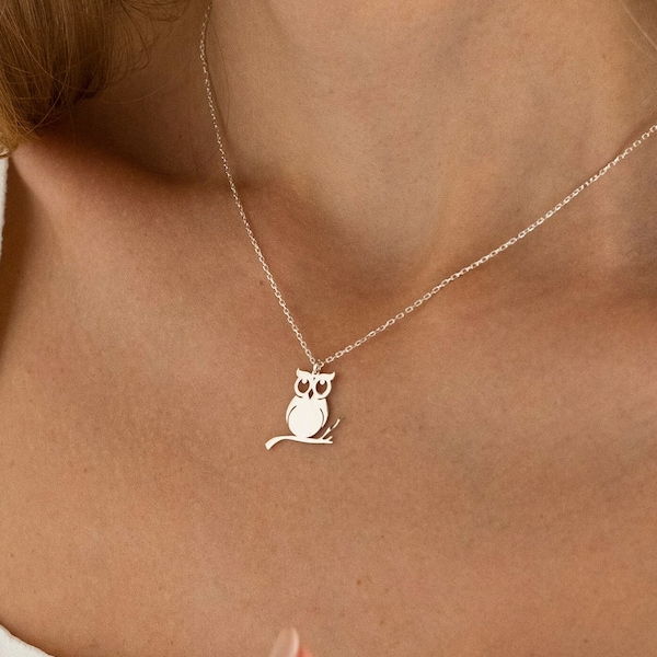Bird Necklace, Bird Lover Gift | 925 Silver Owl Necklace, Owl Pendant | Barn Owl Necklace, 14K Gold Animal Necklace, Owl Necklace for Women