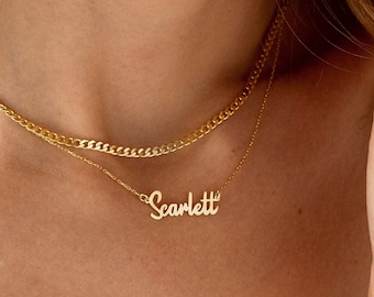 14K Gold Name Necklace, Personalized Name Necklace | Dainty Name Necklace, Name Plate Necklace | Customizable Name Necklace Mom Gift