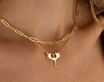 14K Solid Gold Dragon Necklace, Fantasy Necklace | Dragon Jewelry, Dragon Pendant | Goth Necklace, Medieval Jewelry, Everyday Necklace Gold
