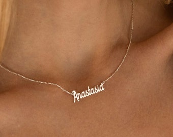 14K White Gold Name Necklace, Real Gold Name Necklace | Dainty Name Necklace, Simple Name Necklace | Rose Gold Name Necklace Bridesmaid Gift