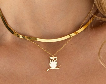 925 Silver Owl Necklace, Owl Pendant | Bird Necklace, Bird Lover Gift | Barn Owl Necklace, Animal Necklace, 14K Gold Owl Necklace for Women