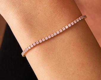 14K Solid Gold Pink Tourmaline Bracelet, Sapphire Tennis Bracelet | Diamond Chain Bracelet, Moissanite Chain Bracelet | Bridal Bracelet Gold