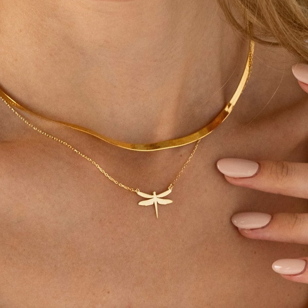 14K Solid Gold Dragonfly Necklace, Dragonfly Jewelry | Dragonfly Pendant, Dragonfly Gifts | Insect Necklace, Bug Necklace, Animal Necklace