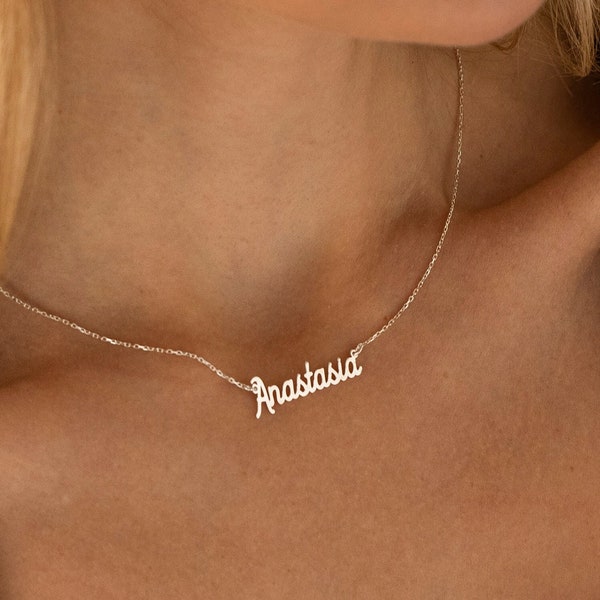 14K White Gold Name Necklace, Real Gold Name Necklace | Dainty Name Necklace, Simple Name Necklace | Rose Gold Name Necklace Bridesmaid Gift