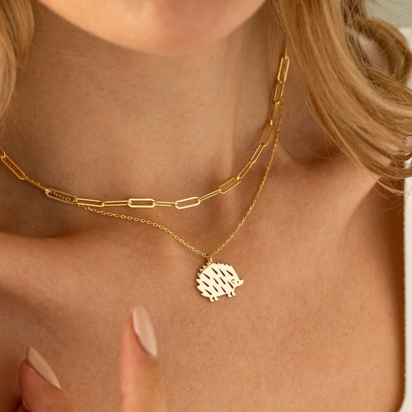 14K Gold Hedgehog Necklace, Hedgehog Gifts | 14K Solid Gold Animal Necklace, 14K Gold Everyday Necklace | Nature Necklace, Nature Lover Gift