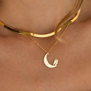 Moon and Owl Necklace, 925 Silver Moon Necklace | Gold Owl Necklace, Owl Pendant | Crescent Moon Necklace, Celestial Necklace, Moon Pendant