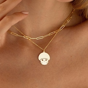 14K Gold Mushroom Necklace, Solid Gold Mushroom Pendant | Mushroom Jewelry, Gold Mushroom Charm | Mushroom Gifts for Women, Nature Necklace
