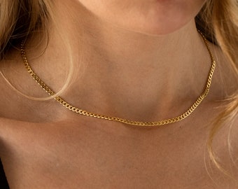 925 Silver Curb Chain Necklace, Thin Gold Chain | Gold Filled Choker, Dainty Gold Chain | Cuban Link Chain, Long Gold Chain |Real Gold Chain