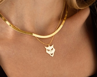14K Solid Gold Wolf Necklace, Wolf Pendant | Gothic Necklace, Animal Jewelry | Everyday Necklace, Real Gold Necklace | Simple Gold Necklace