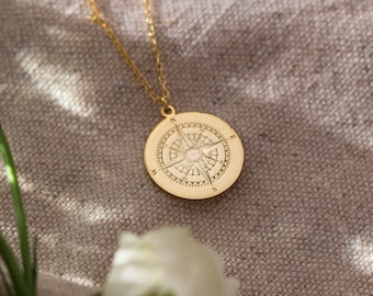 14K Gold Compass Necklace Women, 925 Silver Compass Gift | Compass Jewelry, College Graduation Necklace | Journey Necklace, Travel Necklace