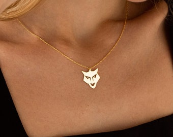 Wolf Pendant, 14K Solid Gold Wolf Necklace | Gold Animal Necklace, Nature Necklace | Goth Necklace, Everyday Necklace, Simple Gold Necklace