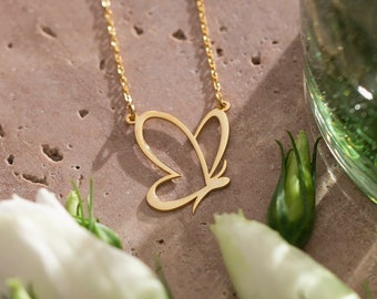 Butterfly Jewelry for Women, Butterfly Pendant | 14K Solid Gold Butterfly Necklace, Nature Necklace |Everyday Necklace, Simple Gold Necklace