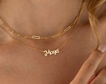 14K Solid Gold Name Necklace, Nameplate Necklace | Personalized Name Necklace, Name Plate Necklace| Dainty Name Necklace, Kids Name Necklace