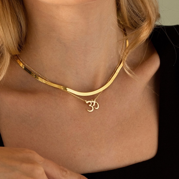 14K Gold Om Necklace, Spiritual Necklace for Women | Yoga Necklace, Spiritual Jewelry for Protection | Good Luck Necklace, Gold Om Pendant