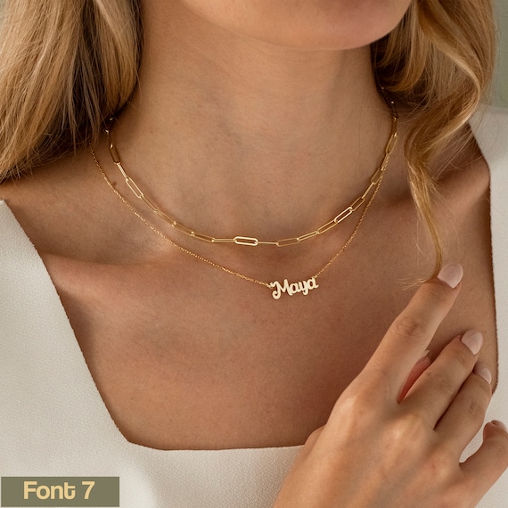14K Real Gold Name Necklace Dainty Name Necklace Tiny Name