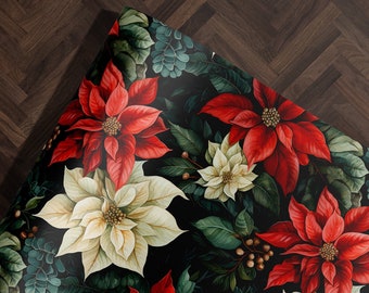 Traditional Christmas Wrapping Paper Holiday Gift Wrap Christmas Gift Wrap Poinsettia  Gift Wrap Retro Christmas Wrapping Paper