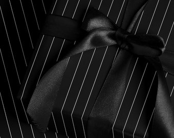 Chic Wrapping Paper Classic Gift Wrap Holiday Wrapping Paper Stripe Pattern Elegant Gift Wrap Gothic Decor Christmas Present Black Decor