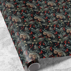 Traditional Christmas Wrapping Paper Holiday Gift Wrap Pinecone Gift Wrap Christmas Tree Gift Wrap Elegant Luxury Wrapping Paper Berries