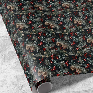 Festive Sprigs Wrapping Paper, Christmas Gift Wrap, Pinecone Gift Wrap, Christmas  Wrapping Paper, Xmas Wrapping Paper, Traditional Christmas 