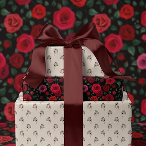 Red Floral Wrapping Paper Rose Gift Wrap Wedding Gift Birthday Present Wrapping Romantic Gift for Her Holiday Wrapping Paper Lovely Design