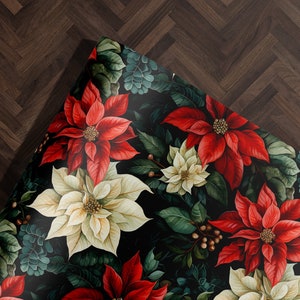 Traditional Christmas Wrapping Paper Holiday Gift Wrap Christmas Gift Wrap Poinsettia  Gift Wrap Retro Christmas Wrapping Paper