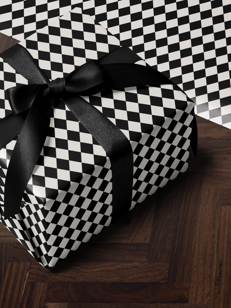 Premium Gift Wrap Harlequin Wrapping Paper Christmas Gift Wrap Holiday Wrapping Paper Black and White Paper Plaid Gift Wrap Traditional