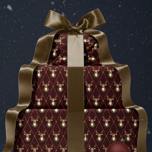 Holiday Reindeer Gift Wrap Christmas Present Gift Wrap Festive Decor Christmas Wrapping Paper Roll Deer Design Holiday Decor Christmas Paper