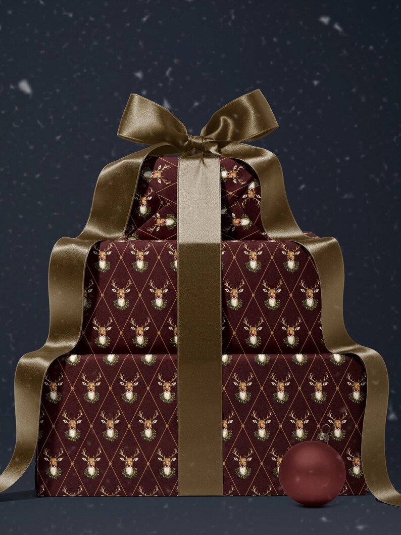 Holiday Reindeer Gift Wrap Christmas Present Gift Wrap Festive Decor Christmas Wrapping Paper Roll Deer Design Holiday Decor Christmas Paper