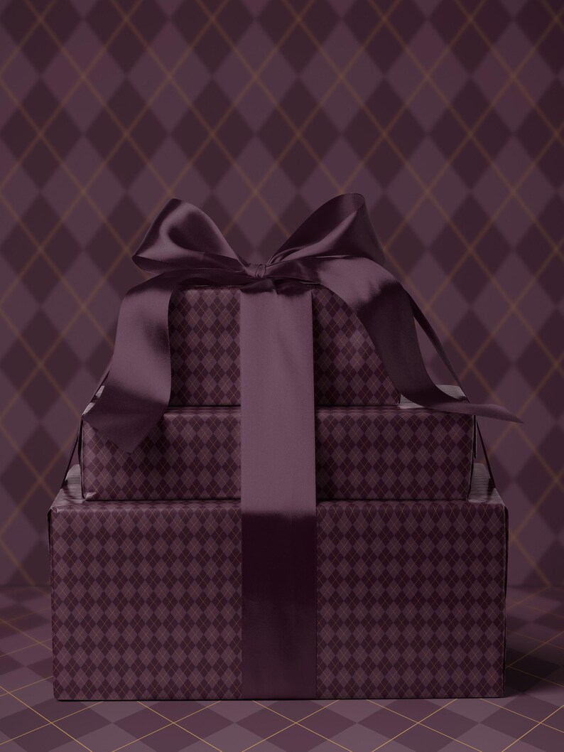 Argyle Purple Wrapping Paper Birthday Purple Plaid Gift Wrap Mom Anniversary Gift for Her Vintage Wrapping Paper Craft Decoupage Paper