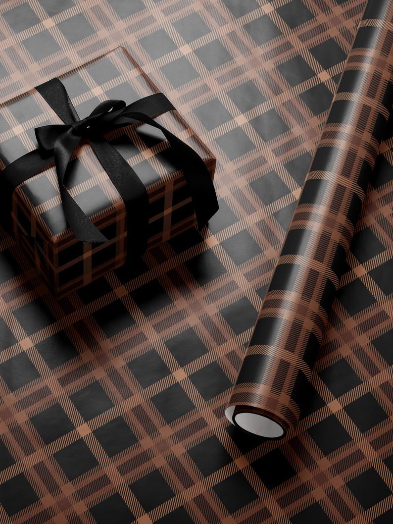 Brown Plaid Wrapping Paper Holiday Gift Wrap Christmas Present Wrapping Idea Christmas Party Gift Vintage Wrapping Paper Premium Gift Wrap
