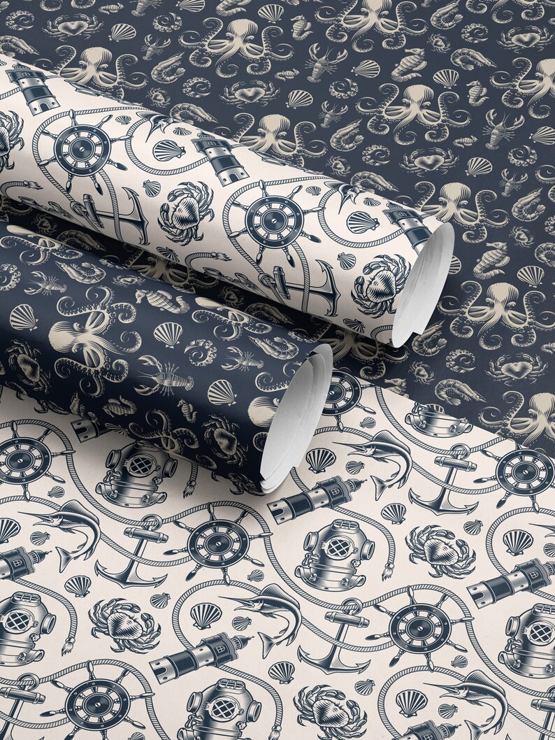 Ocean Wrapping Paper Coastal Gift Wrap Nautical Gift Wrap Under the Sea Gift Wrap Fish Gift Wrap Ocean Gift Wrap Sea Creature Gift Wrap Ship