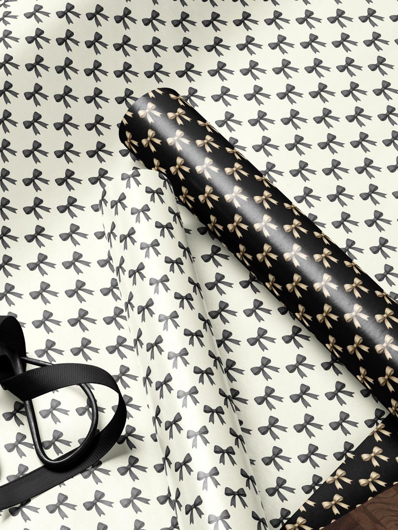 Chic Gift Wrap Elegant Wrapping Paper Classic Bow Gift Wrap Black and White Feminine Wrapping Paper Photoshoot Prop Gift Wrap for Wedding