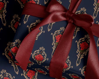 Fairytale Wrapping Paper Rose Gift Wrap Christmas Paper Holiday Wrapping Paper Children Gift Wrap Christmas Present Paper Elegant Gift Wrap