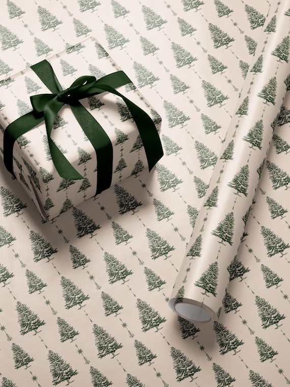 White Christmas Tree Wrapping Paper Holiday Gift Wrap Xmas Decoration Christmas Present Wrapping Roll Festive Decor Classic Gift Wrap Paper