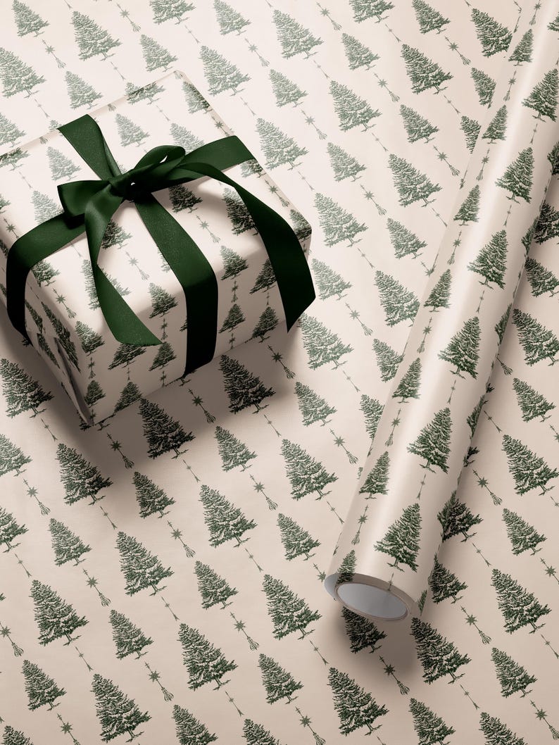White Christmas Tree Wrapping Paper Holiday Gift Wrap Xmas Decoration Christmas Present Wrapping Roll Festive Decor Classic Gift Wrap Paper
