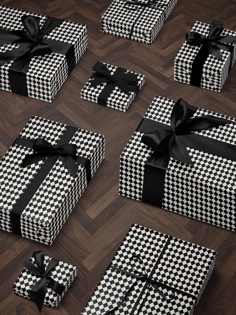 Premium Gift Wrap Harlequin Wrapping Paper Christmas Gift Wrap Holiday Wrapping Paper Black and White Paper Plaid Gift Wrap Traditional