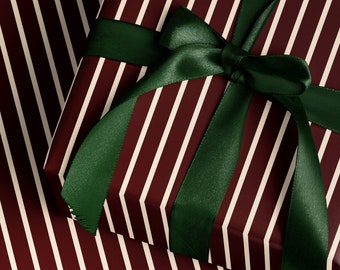 Classy Christmas Wrapping Paper Red Striped Holiday Gift Wrap Traditional Gift Wrap Elegant Christmas Gift Wrap Seasonal Gift Wrap Retro