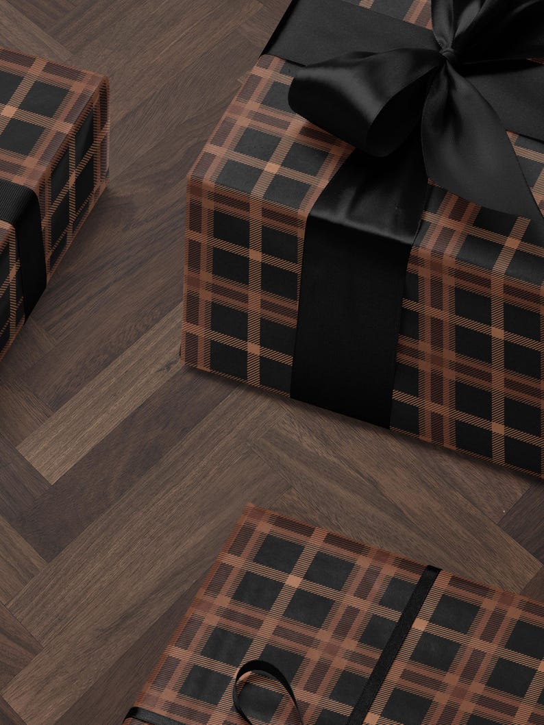 Brown Plaid Wrapping Paper Holiday Gift Wrap Christmas Present Wrapping Idea Christmas Party Gift Vintage Wrapping Paper Premium Gift Wrap