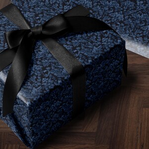 Blue Flower Gift Wrap Dark Blue Floral Damask Design Flower Wrapping Paper Botanical Gift Wrap for Her Wrapping Paper Wedding Gift Idea