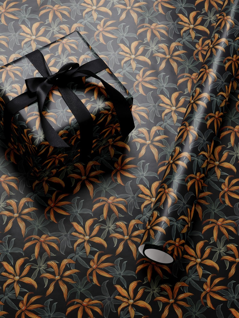 Moody Floral Print Wrapping Paper Birthday Gift Package for Her Elegant Gift Wrap Wedding Packaging Paper Tropical Party Decor Moody Flower