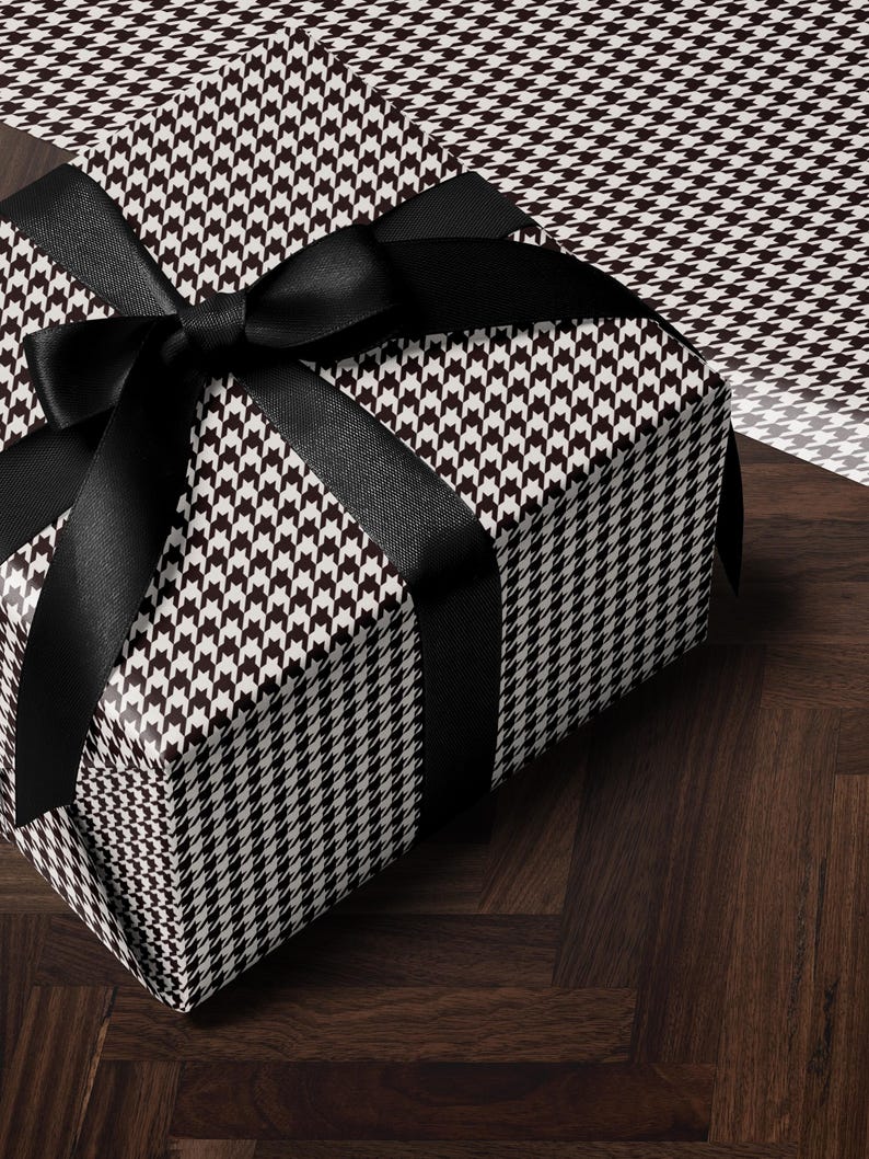 Houndstooth Gift Wrap Paper Vintage Wrapping Paper Black and White Plaid Gift Wrap College Gift for Her Decorative Paper Wrapping Supplies