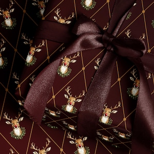 Holiday Reindeer Gift Wrap Christmas Present Gift Wrap Festive Decor Christmas Wrapping Paper Roll Deer Design Holiday Decor Christmas Paper