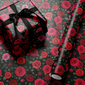 Red Floral Wrapping Paper Rose Gift Wrap Wedding Gift Birthday Present Wrapping Romantic Gift for Her Holiday Wrapping Paper Lovely Design