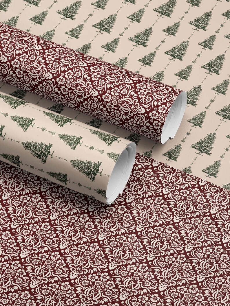 White Christmas Tree Wrapping Paper Holiday Gift Wrap Xmas Decoration Christmas Present Wrapping Roll Festive Decor Classic Gift Wrap Paper