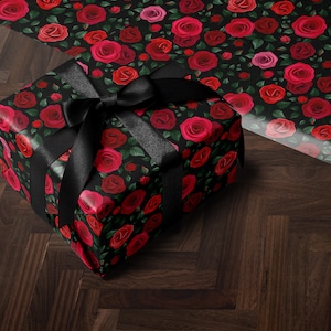 Red Floral Wrapping Paper Rose Gift Wrap Wedding Gift Birthday Present Wrapping Romantic Gift for Her Holiday Wrapping Paper Lovely Design
