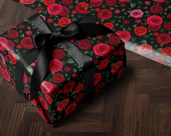 Valentine Wrapping Paper Red Gift Wrap Rose Wrapping Paper Galentine Day Gift for Valentine Day Gift Wrap Red Roses Gift Wrap Floral