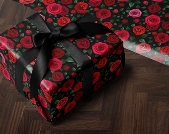 Valentine Wrapping Paper Red Gift Wrap Rose Wrapping Paper Galentine Day Gift for Valentine Day Gift Wrap Red Roses Gift Wrap Floral